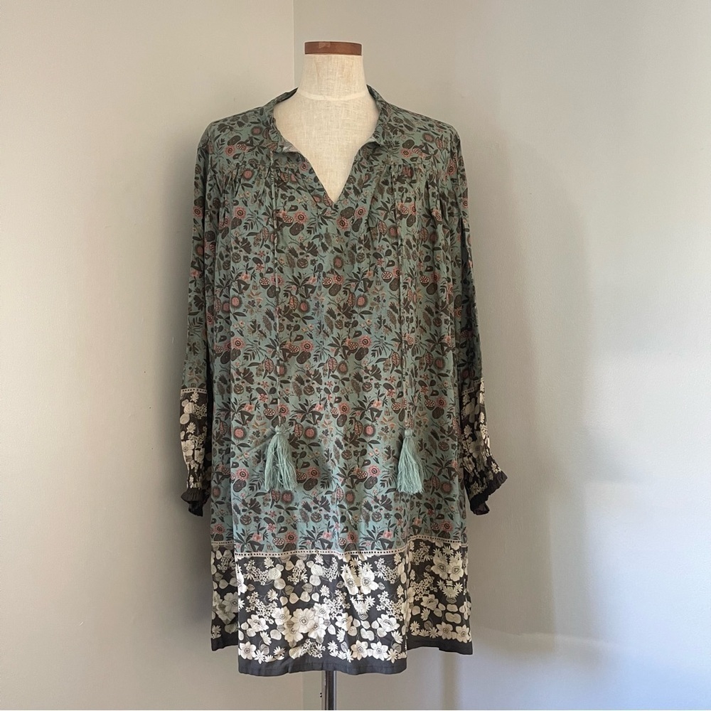Natural Life Green floral tunic dress size large New